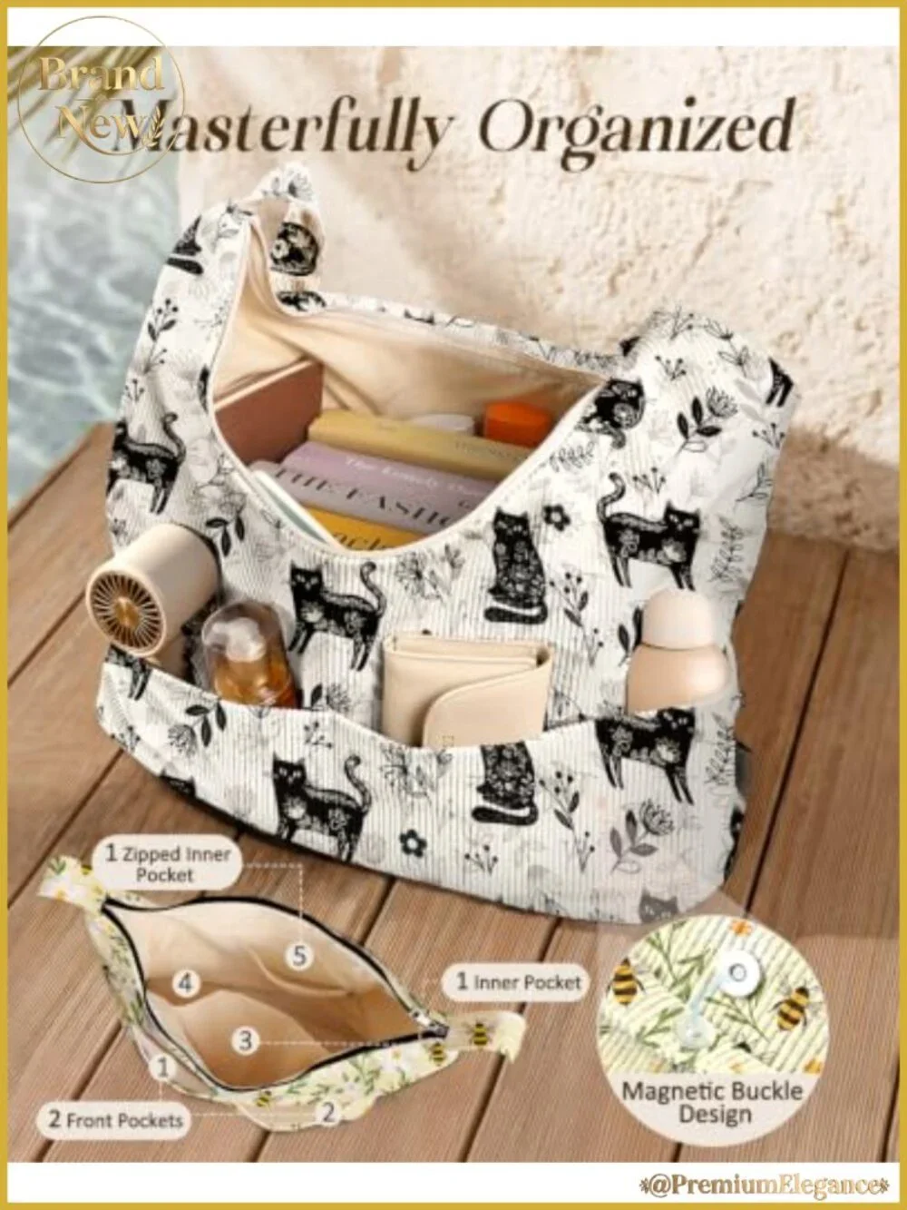 Corduroy Hobo Bag Women Slouchy Shoulder Crossbody Tote with Zipper Pockets